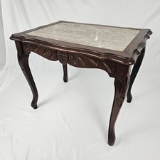 French Louis XV Style Carved Walnut Occasional Side Table with Cabriole Legs and Turned Finial Stretcher — listing 3