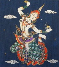Pair of Vintage Thai Silkscreen Prints on Black Silk — Royal Barge & War Elephants — listing 5