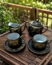 Group of Antique & Vintage Porcelain Tableware: Rockingham-Style Trio, Vienna-Style Cup & Saucer, and Pair of Italian Majolica Rooster Plates — listing 5