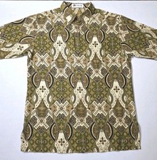 Batik Keris Men's Long-Sleeve Batik Shirt, Red/Gold/Brown Floral Print, Size 17 — listing 5