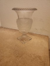 Pressed Crystal Flared Vase with Frosted Floral Motif and Scalloped Rim — listing 2