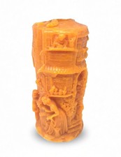 Handmade Ornate Beeswax Pillar Candle with Scrollwork & Floral Relief Design — listing 2