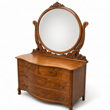Antique Victorian Style Pine Dresser with Tilting Swivel Mirror (4-Drawer Chest)