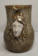 Hand-Painted Art Pottery Face Pitcher, Picasso-Style Portrait with Gold Accents — listing 5