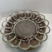 Vintage Clear Glass Deviled Egg Serving Plate, 10 inch, Thumbprint Egg Wells — listing 5