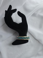 Southwest Style Sterling Silver Feather Cuff Bracelet with Turquoise Cabochon — listing 2