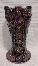 L.E. Smith Amethyst Carnival Glass Basket with Applied Handle and Ruffled Rim — listing 5