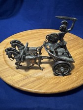 Vintage Bronze Roman/Greek Warrior Chariot with Two Horses Figurine — listing 5