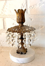 Vintage Hollywood Regency Marble & Gilt Metal Table Lamp with Frosted Glass Rose Globe Shade