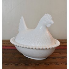 Indiana Glass Milk Glass Hen on Nest Covered Dishes (Pair)