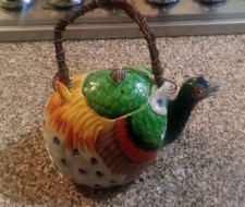 Figural Bird Ceramic Teapot with Overhead Handle and Green Glaze — listing 2