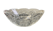 Vintage Cut & Wheel-Engraved Clear Glass Flared Console Bowl with Floral/Fern Motif — listing 3