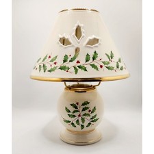 Vintage Ceramic Christmas Tealight Candle Lamp with Poinsettia Shade — listing 2