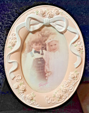 Vintage 1983 Terragrafics Hand-Crafted Ceramic Triple Opening Photo Frame with Floral Decoration