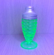 Vintage Uranium Green Depression Glass Salt Shaker with Etched Floral Design — listing 6
