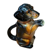 Hand-Painted Ceramic Figural Dog Teapot with Hula Girl Necktie — listing 3