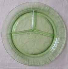 Uranium Green Depression Glass Sherbet/Bread Plate, Cameo 'Ballerina' Pattern, 6 inch — listing 2