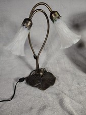 Tiffany-Style Five-Light Lily Table Lamp with Amber-Green Glass Tulip Shades and Lily Pad Bronze Base — listing 6