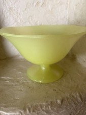 Vintage Uranium Glass Rolled-Edge Console Bowl with Gold Floral Encrusted Band, 15" Diameter — listing 6