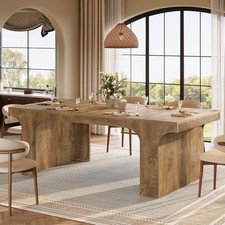 Farmhouse Dining Table with Windsor-Style Chairs, Two-Tone White and Stained Wood