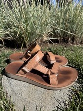 Teva Women's Black Leather Cork-Footbed Ankle-Strap Sandals with Purple Accent