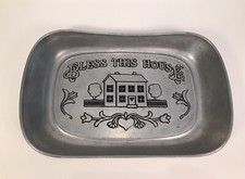 Vintage Pewter "Bless This House" Decorative Bread Tray — listing 6