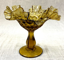 Vintage Amber Glass Thumbprint Footed Compote / Pedestal Bowl — listing 6