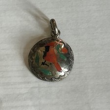 Zuni Inlay Roadrunner / Bird Post Earrings, Sterling Silver with Turquoise, Coral & Mother-of-Pearl — listing 6