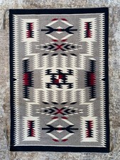 Navajo Storm Pattern Handwoven Wool Rug, Natural Wool Tones — listing 6