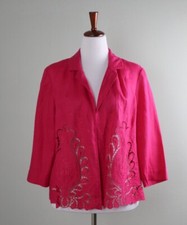 Chico's Olive Green Linen-Blend Zip-Front Jacket with Beaded Embroidery, Size 3 (US 16/18) — listing 4