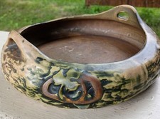 Roseville Florentine Console Bowl, Brown Glaze with Panel Design — listing 6