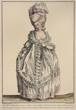 Antic French Hand-Colored Fashion Engraving "Le Petit Messager" in Oval Walnut Frame — listing 6