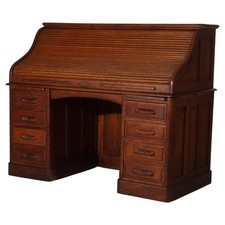Antique Oak S-Roll Top Desk with Double Pedestal and Fitted Interior — listing 3