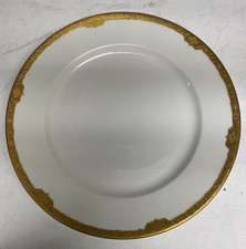 porcelain plates trim Pair of White Porcelain Salad/Dessert Plates with Gold Encrusted Scroll Border — listing 5
