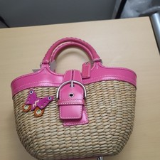 Coach Straw & Coral Leather Butterfly Applique Handbag — listing 4