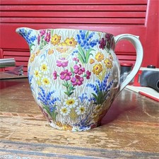 Vintage Chintz Floral Tankard Pitcher / Jug in 'Green Tulip' Pattern — listing 3