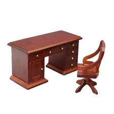Miniature Dollhouse Wooden Writing Desk with Quill, Inkwell and Papers