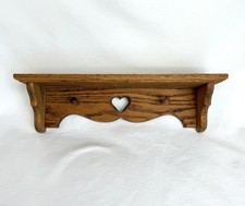 Vintage Cottage Core Triple Heart Wooden Wall Shelf, Tan Stain with Rope & Heart Accent — listing 5