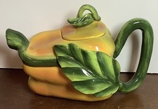 Figural Red Bell Pepper Teapot with Green Stem Lid, Handle and Spout — listing 6