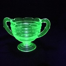 Green Uranium Depression Glass Two-Handled Bowl with Paneled Body — listing 5