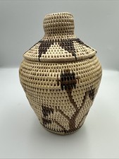 Vintage Coiled Lidded Basket with Geometric Diamond Motif — listing 2