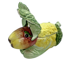 Vintage Ceramic Figural Rabbit Cabbage Leaf Relish / Celery Tray with Bunny Handles — listing 4
