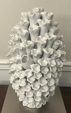 White Ceramic Bud Vase with Textured Pebble Pattern and Angled Rim — listing 2