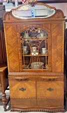 Art Deco Waterfall China Cabinet with Etched Glass Door — listing 3