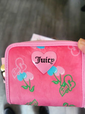 Juicy Couture Embossed Faux Leather Bifold Wallet with Heart Keychain, Blush Pink
