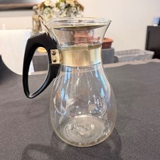 Vintage Glass Coffee Carafe with Ornate Chrome Handle and Pierced Collar