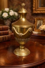 Vintage Brass and Cast Metal Urn-Form Table Lamp with Drum Shade — listing 5