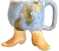 Five Bridges Inc. Studio Pottery Cowboy Boot Mug with 'Footware Tucson' Sheriff Badge — listing 6