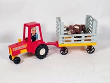 Fisher Price Husky Helpers #331 Farm Tractor Set with Trailer, Bull & Farmer