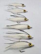 Handmade Chartreuse & White Bucktail/Rabbit Strip Streamer Flies, Lot of 7